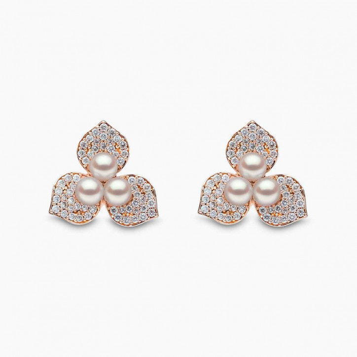 Petal 18K Gold Pearl and Diamond Blossom Earrings