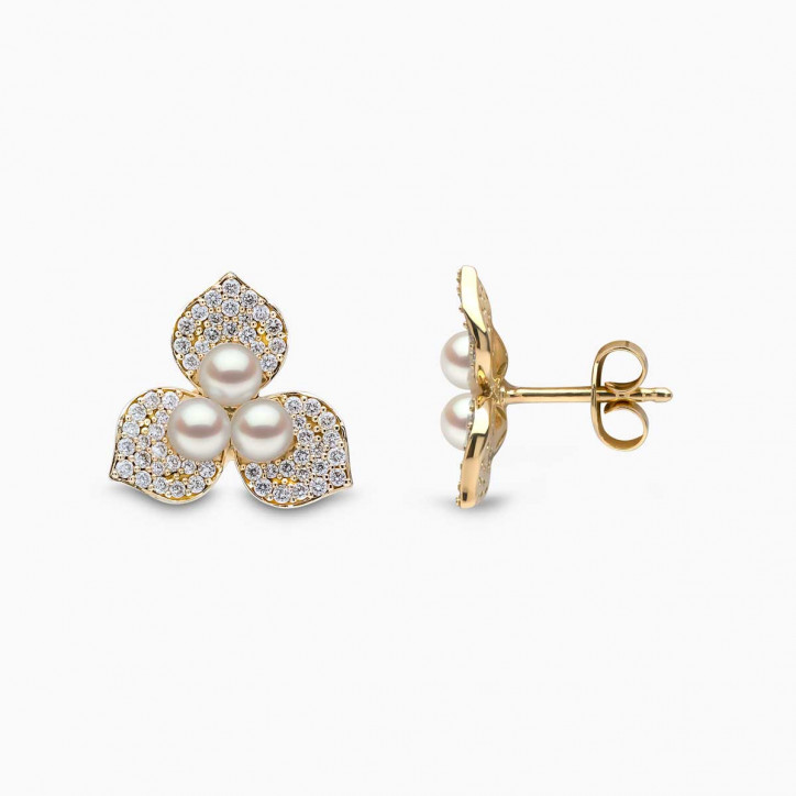 Petal 18K Gold Pearl and Diamond Blossom Earrings