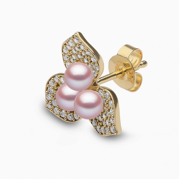 Petal 18K Gold Pearl and Diamond Blossom Earrings