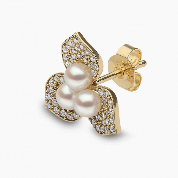 Petal 18K Gold Pearl and Diamond Blossom Earrings