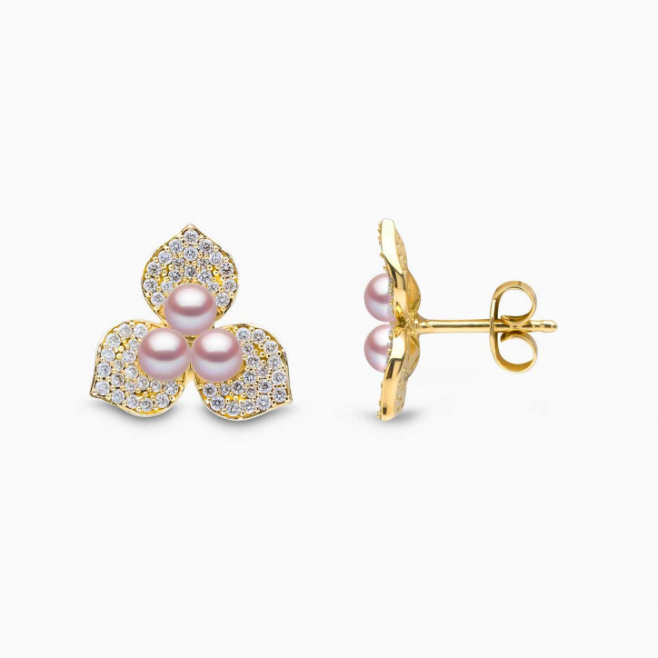 Petal 18K Gold Pearl and Diamond Blossom Earrings