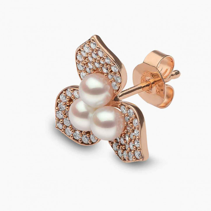 Petal 18K Gold Pearl and Diamond Blossom Earrings