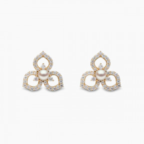 Petal 18K Gold Pearl and Diamond Floral Silhouette Earrings