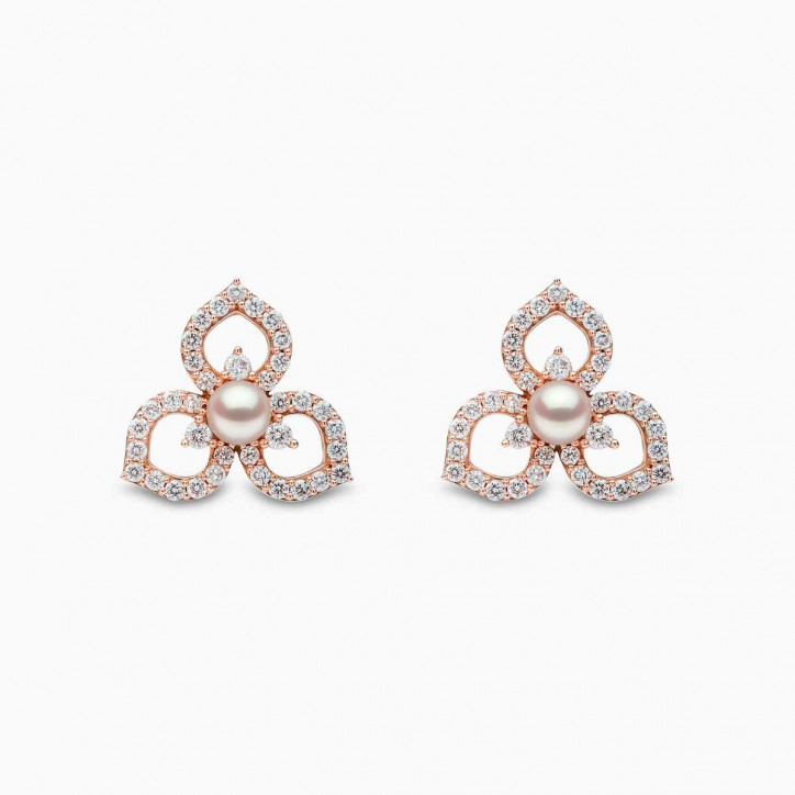 Petal 18K Gold Pearl and Diamond Floral Silhouette Earrings