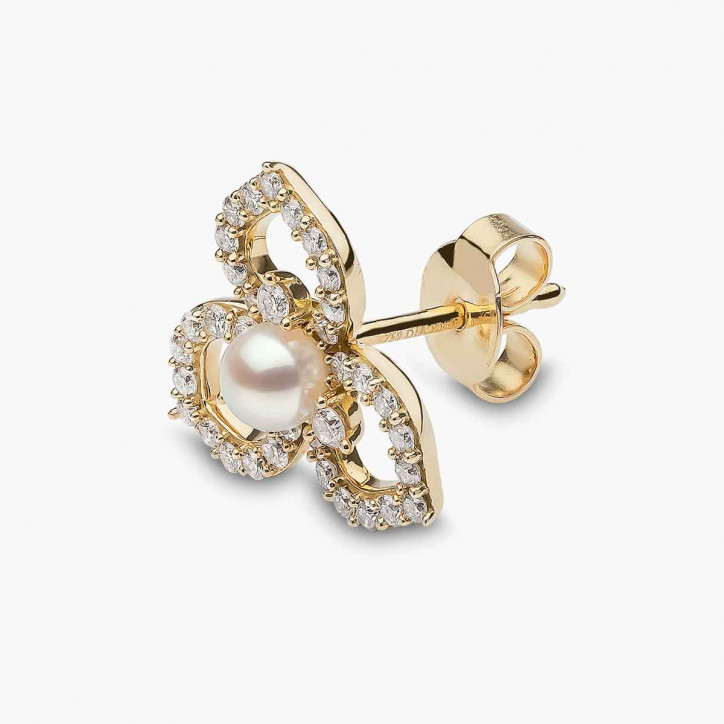 Petal 18K Gold Pearl and Diamond Floral Silhouette Earrings