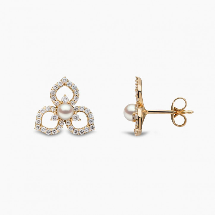 Petal 18K Gold Pearl and Diamond Floral Silhouette Earrings