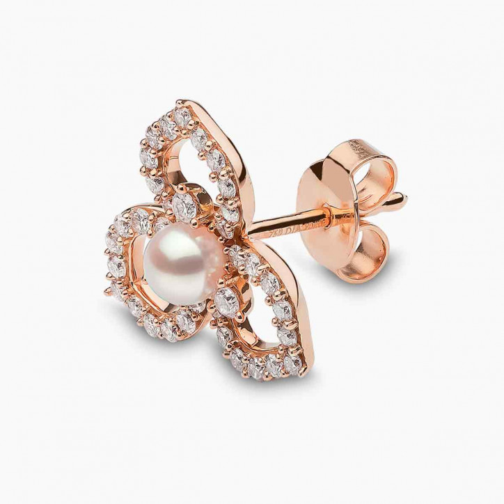 Petal 18K Gold Pearl and Diamond Floral Silhouette Earrings