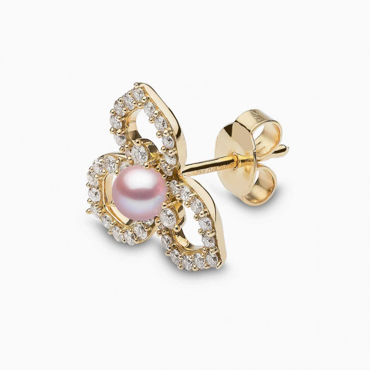 Petal 18K Gold Pearl and Diamond Floral Silhouette Earrings