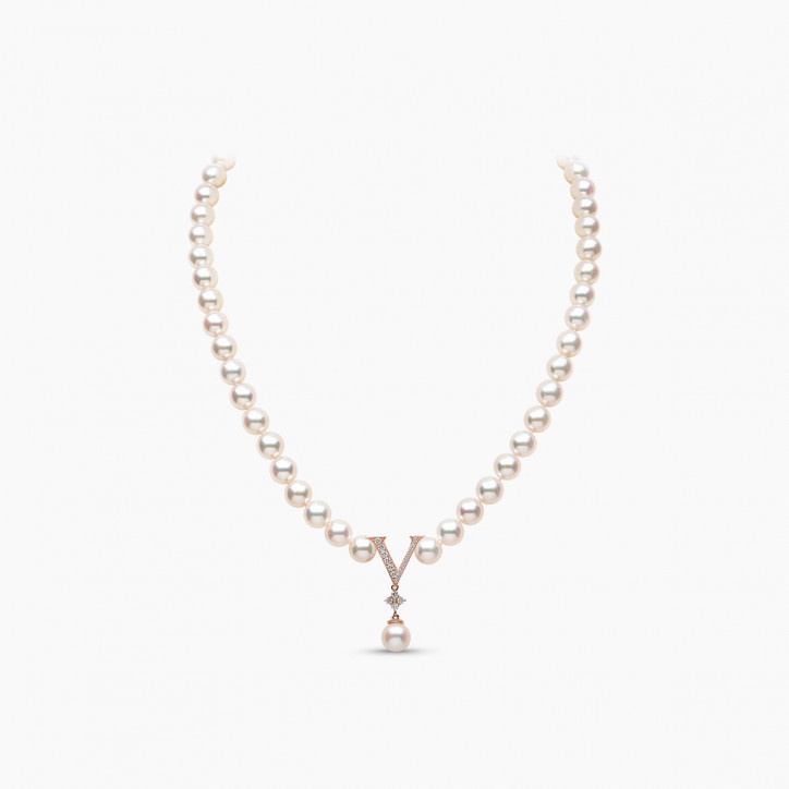 O by Yoko 18K Rose Gold Akoya Pearl and Diamond Strand Necklace O by Yoko 18K Rose Gold Akoya Pearl and Diamond Strand Necklace