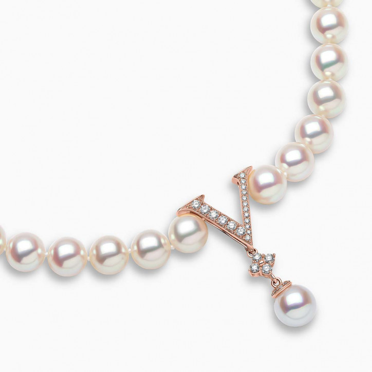 O by Yoko 18K Rose Gold Akoya Pearl and Diamond Strand Necklace O by Yoko 18K Rose Gold Akoya Pearl and Diamond Strand Necklace