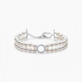O by Yoko Гривна от сладководни перли и диаманти от 18K бяло злато