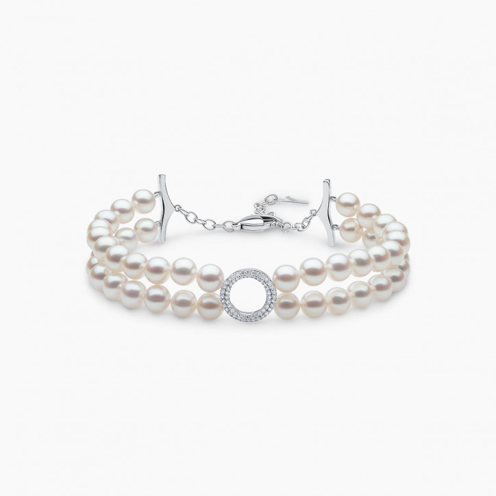 O by Yoko Гривна от сладководни перли и диаманти от 18K бяло злато