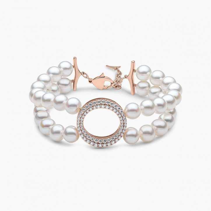 O by Yoko Гривна от сладководни перли и диаманти от 18K бяло злато