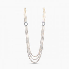 O by Yoko 18K White Gold Freshwater Pearl and Diamond Triple Row Necklace