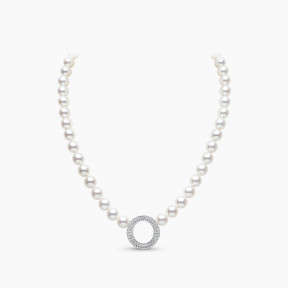 O by Yoko 18K White Gold Freshwater Pearl and Diamond Strand Necklace