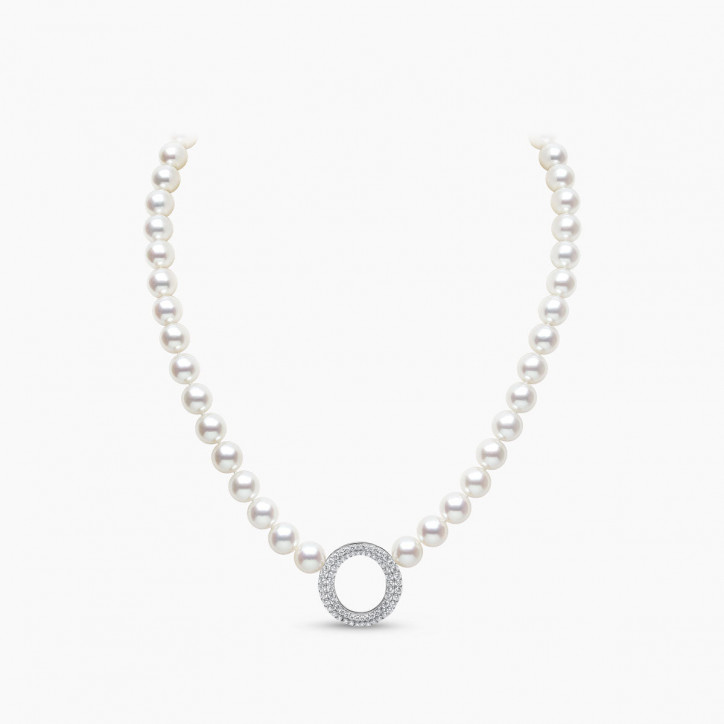 O by Yoko Колие от сладководна перла и диамантена нишка от 18K бяло злато