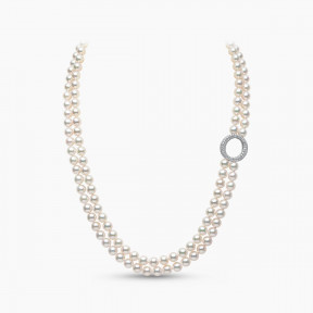 O by Yoko 18K White Gold Akoya Pearl and Diamond Double Row Necklace