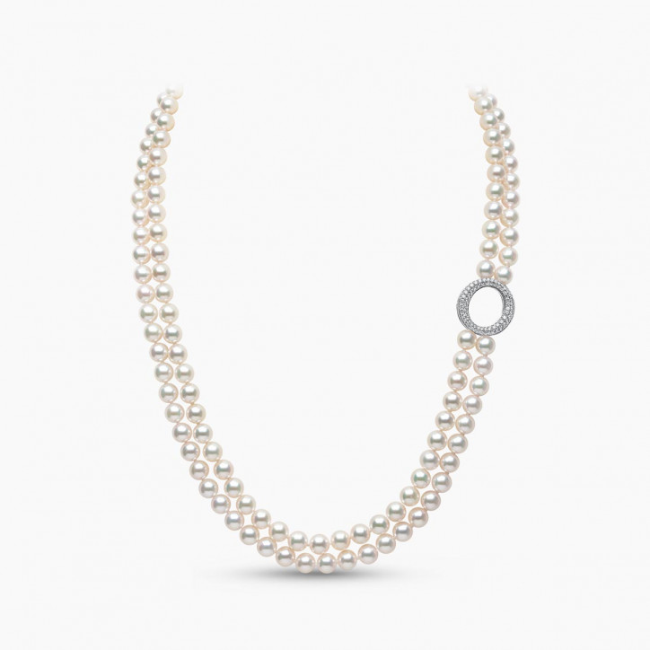 O by Yoko 18K White Gold Akoya Pearl and Diamond Double Row Necklace O by Yoko 18K White Gold Akoya Pearl and Diamond Double Row Necklace