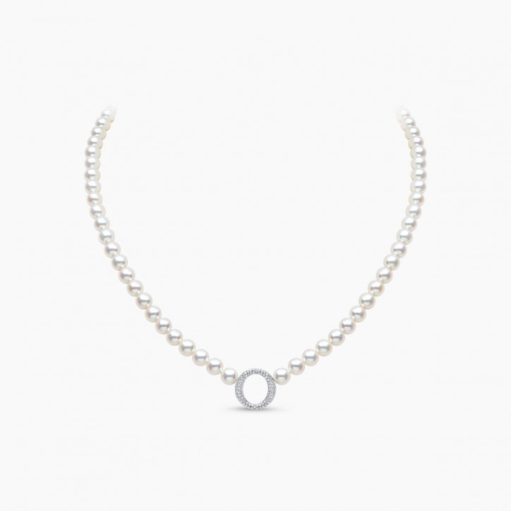 O by Yoko Колие от сладководна перла и диамантена нишка от 18K бяло злато