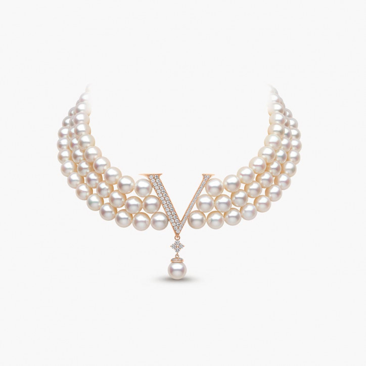 O by Yoko 18K Rose Gold Freshwater Pearl and Diamond Choker Necklace
