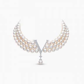 O by Yoko 18K White Gold Freshwater Pearl and Diamond Choker Necklace