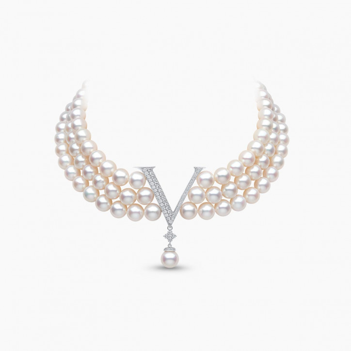 O by Yoko 18K White Gold Freshwater Pearl and Diamond Choker Necklace