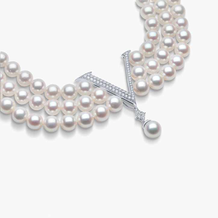 O by Yoko 18K White Gold Freshwater Pearl and Diamond Choker Necklace
