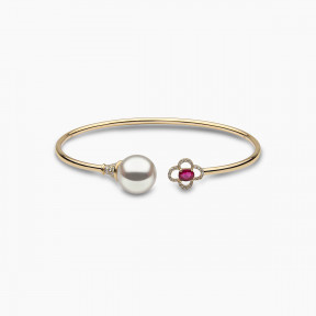 Ophelia 18K Gold South Sea Pearl Oval Cut Ruby Diamond Bangle