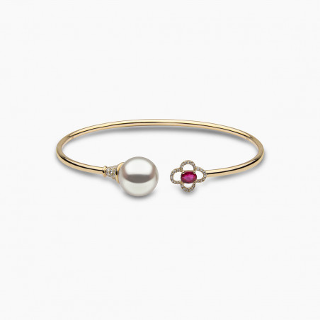 Ophelia 18K Gold South Sea Pearl Oval Cut Ruby Diamond Bangle