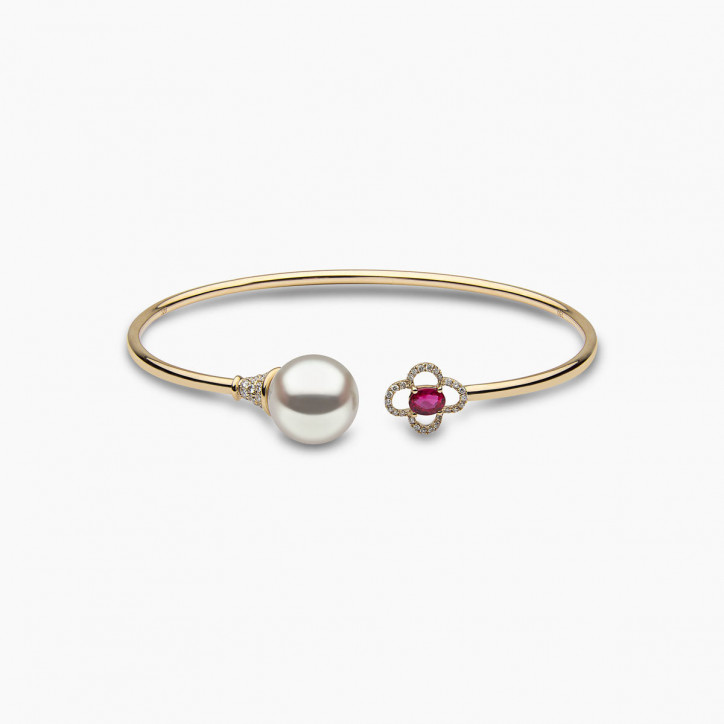 Ophelia 18K Gold South Sea Pearl Oval Cut Ruby Diamond Bangle Ophelia 18K Gold South Sea Pearl Oval Cut Ruby Diamond Bangle