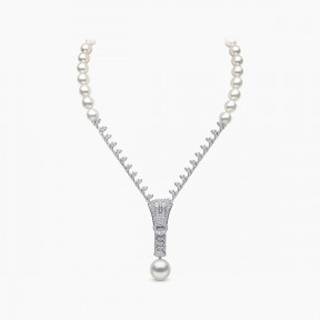 Zyyp 18K White Gold Multi Pearl and Diamond Zip Necklace
