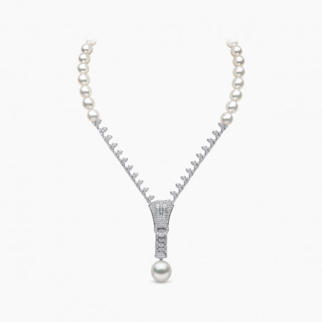 Zyyp 18K White Gold Multi Pearl and Diamond Zip Necklace