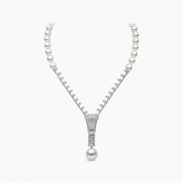 Zyyp 18K White Gold Multi Pearl and Diamond Zip Necklace