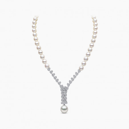 Zyyp 18K White Gold Multi Pearl and Diamond Zip Necklace