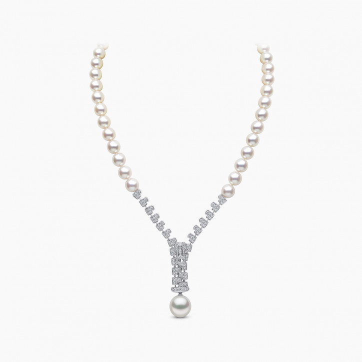 Zyyp 18K White Gold Multi Pearl and Diamond Zip Necklace