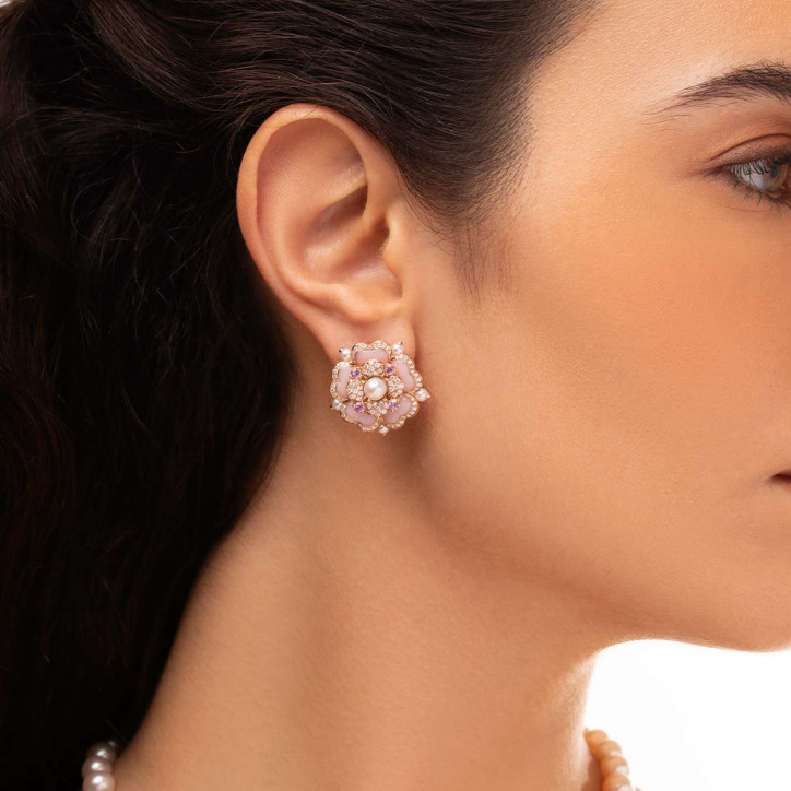 Cleopatra 18K Gold Freshwater Pearl, Diamond, Sapphire and Opal Earrings