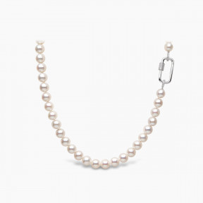 Classic 18K Gold Freshwater Pearl and Diamond Chain Link Necklace