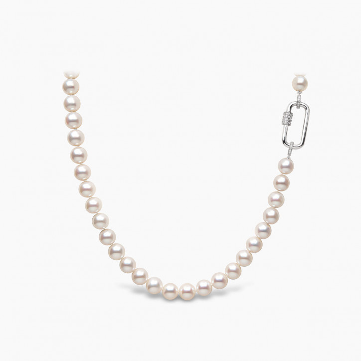 Classic 18K Gold Freshwater Pearl and Diamond Chain Link Necklace