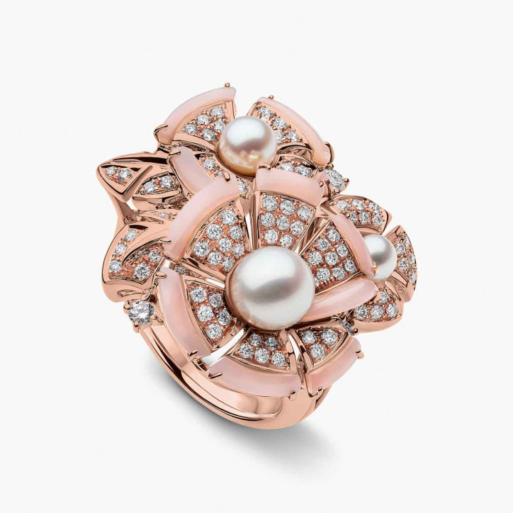 Cleopatra 18K Gold Freshwater Pearl Diamond and Pink Opal Ring Cleopatra 18K Gold Freshwater Pearl Diamond and Pink Opal Ring