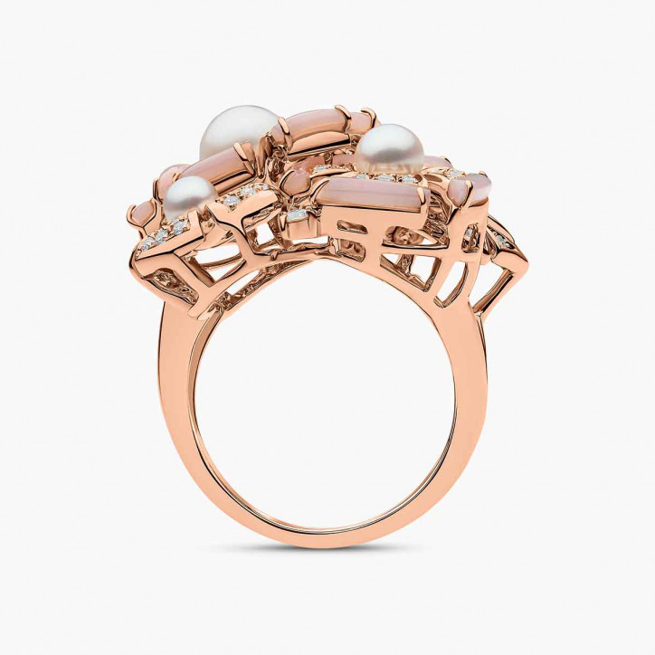 Cleopatra 18K Gold Freshwater Pearl Diamond and Pink Opal Ring Cleopatra 18K Gold Freshwater Pearl Diamond and Pink Opal Ring