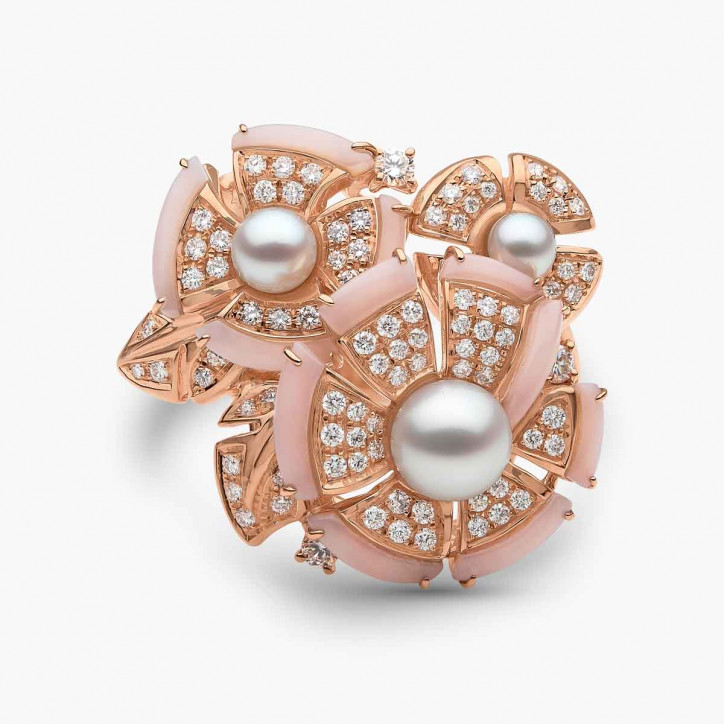 Cleopatra 18K Gold Freshwater Pearl Diamond and Pink Opal Ring Cleopatra 18K Gold Freshwater Pearl Diamond and Pink Opal Ring