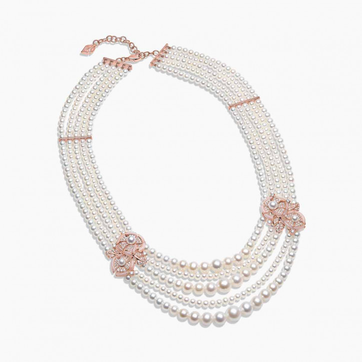 Cleopatra 18K Gold Freshwater Pearl Diamond and Pink Opal Necklace