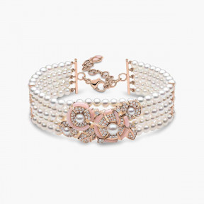 Cleopatra 18K Gold Freshwater Pearl Diamond and Pink Opal Bracelet