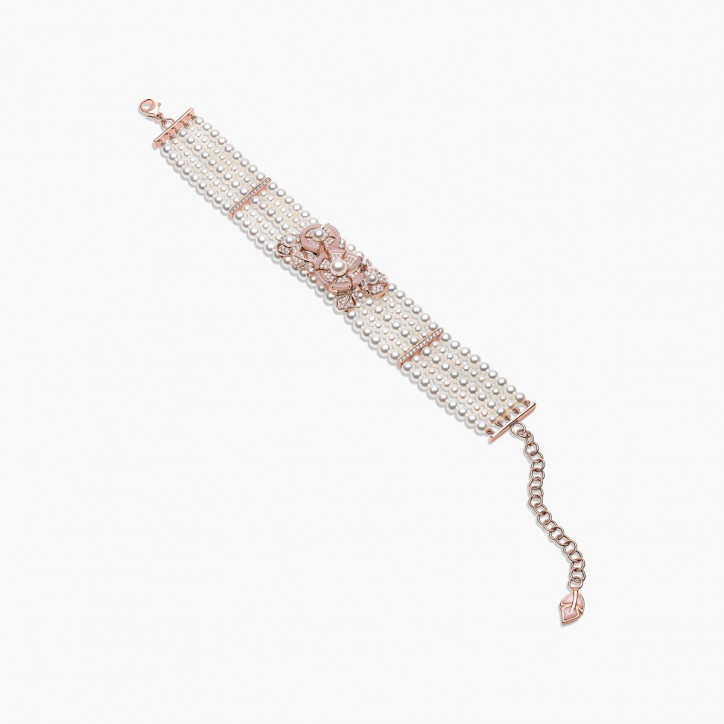 Cleopatra 18K Gold Freshwater Pearl Diamond and Pink Opal Bracelet