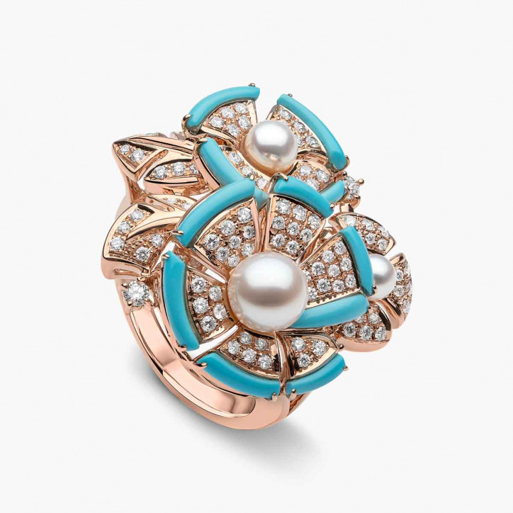 Cleopatra 18K Gold Freshwater Pearl Diamond and Turquoise Ring Cleopatra 18K Gold Freshwater Pearl Diamond and Turquoise Ring
