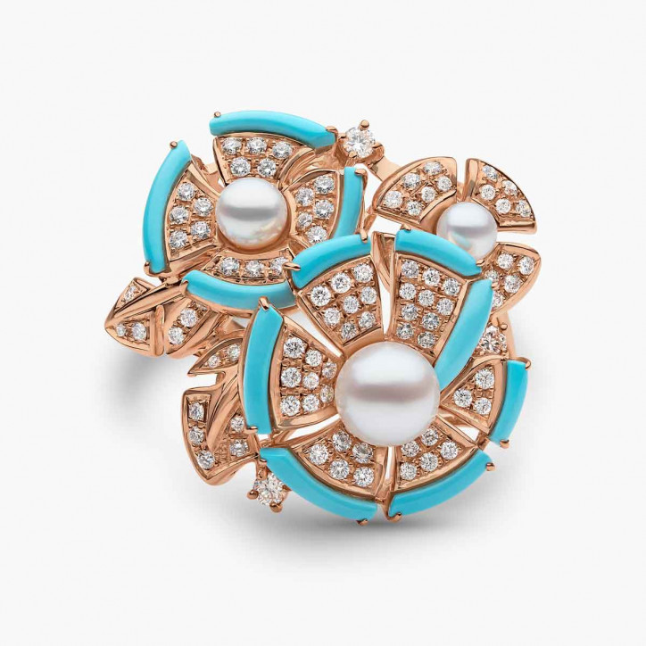 Cleopatra 18K Gold Freshwater Pearl Diamond and Turquoise Ring Cleopatra 18K Gold Freshwater Pearl Diamond and Turquoise Ring