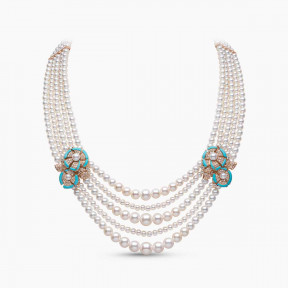 Cleopatra 18K Gold Freshwater Pearl Diamond and Turquoise Necklace