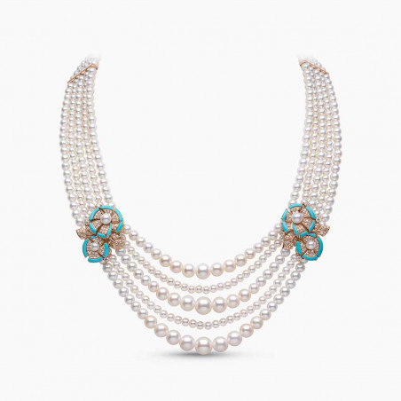 Cleopatra 18K Gold Freshwater Pearl Diamond and Turquoise Necklace
