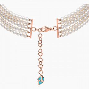 Cleopatra 18K Gold Freshwater Pearl Diamond and Turquoise Necklace
