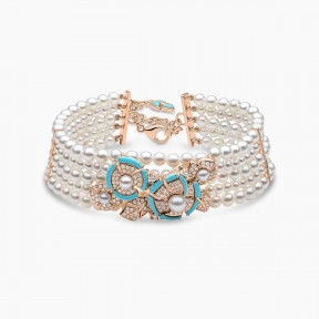 Cleopatra 18K Gold Freshwater Pearl Diamond and Turquoise Bracelet
